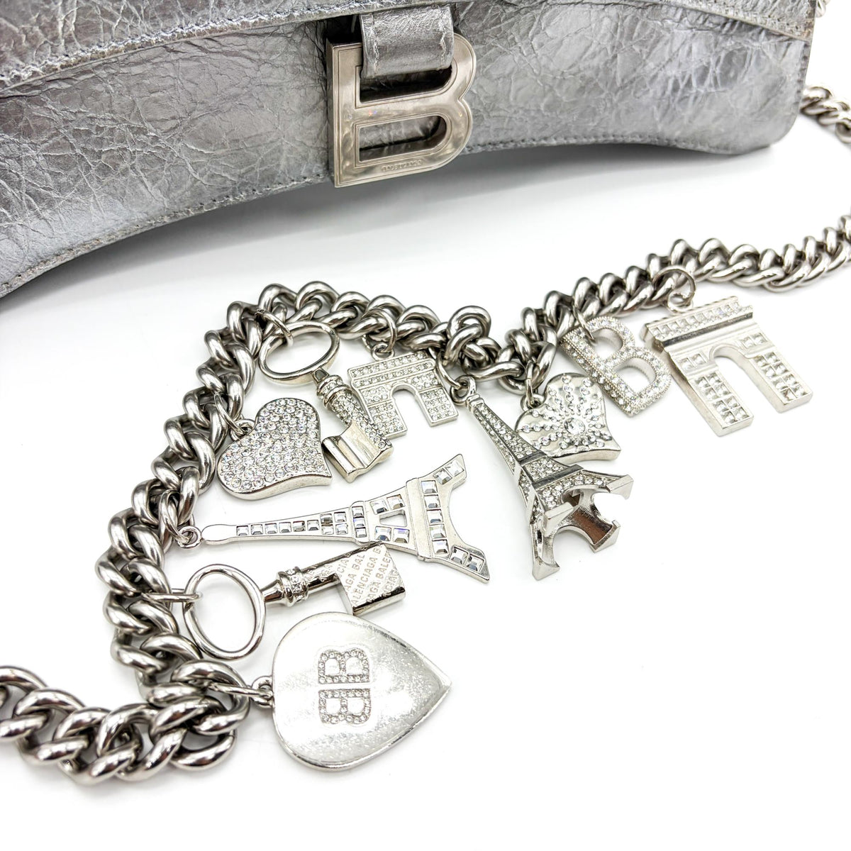 Balenciaga Crush Charm Chain Flap Leather, Silver, Leather, Shoulder Bag