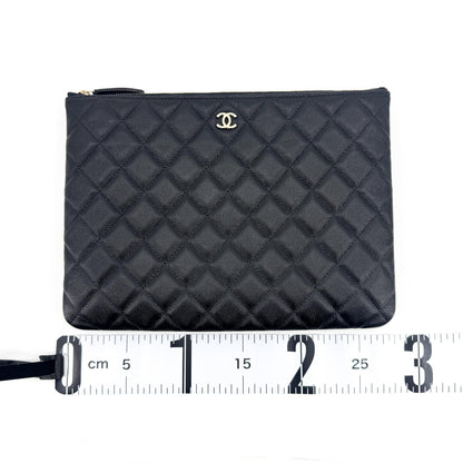 Chanel O Case Clutch Quilted Caviar, Black, Leather, Clutch