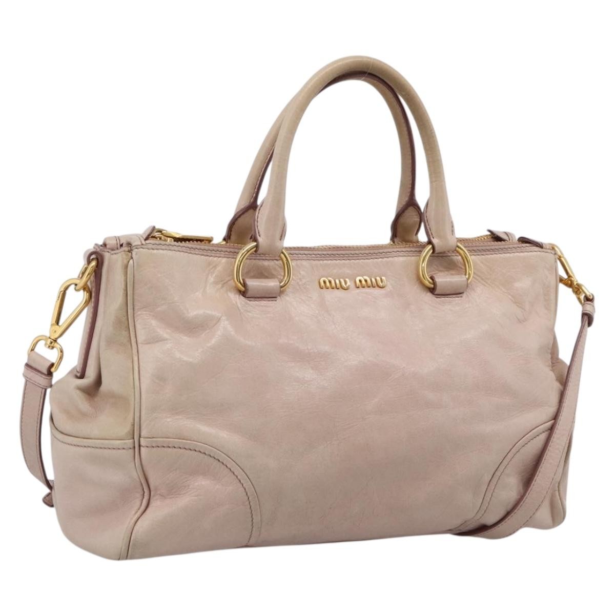 Miu Miu Vitello Lux Ring Satchel Leather, Pink, Leather, Handbag