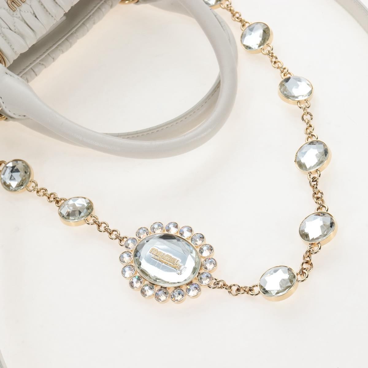 Miu Miu Crystal Convertible Matelasse Leather, White, Leather, Tote Bag
