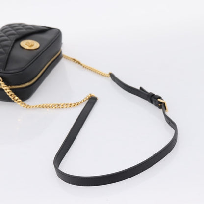 Versace Medusa Icon Front Slip Pocket Camera Quilted Leather, Black, Leather, Handbag
