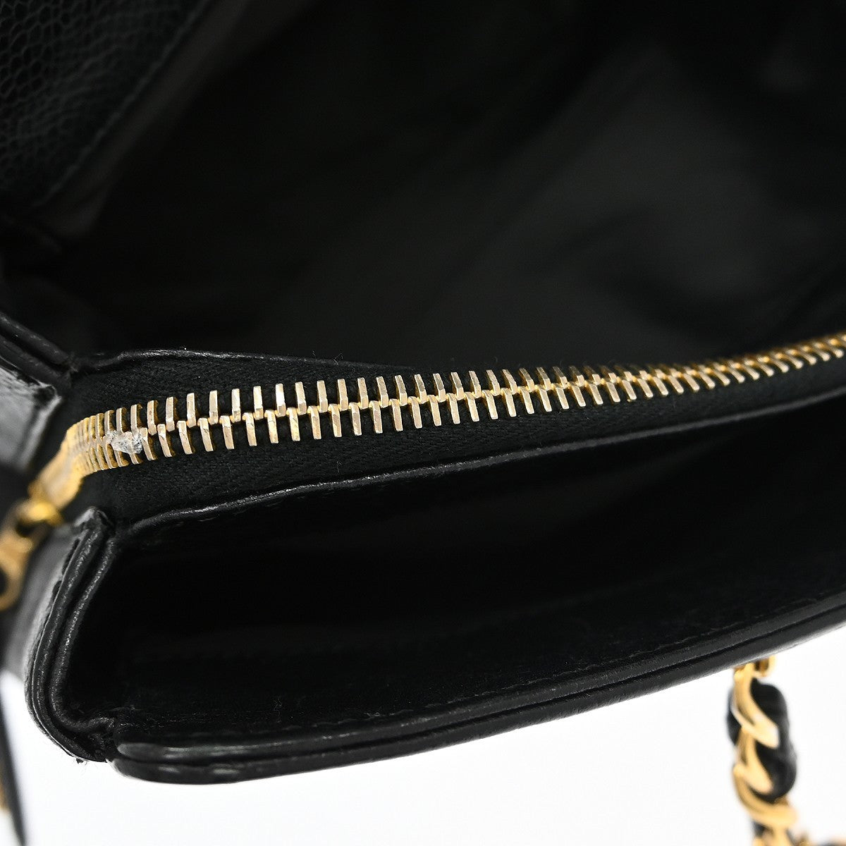 Chanel Vintage Logo Chain Caviar, Black, Leather, Tote Bag