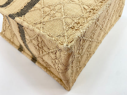 Christian Dior Book Cannage Embroidered Raffia, Beige, Canvas, Tote Bag