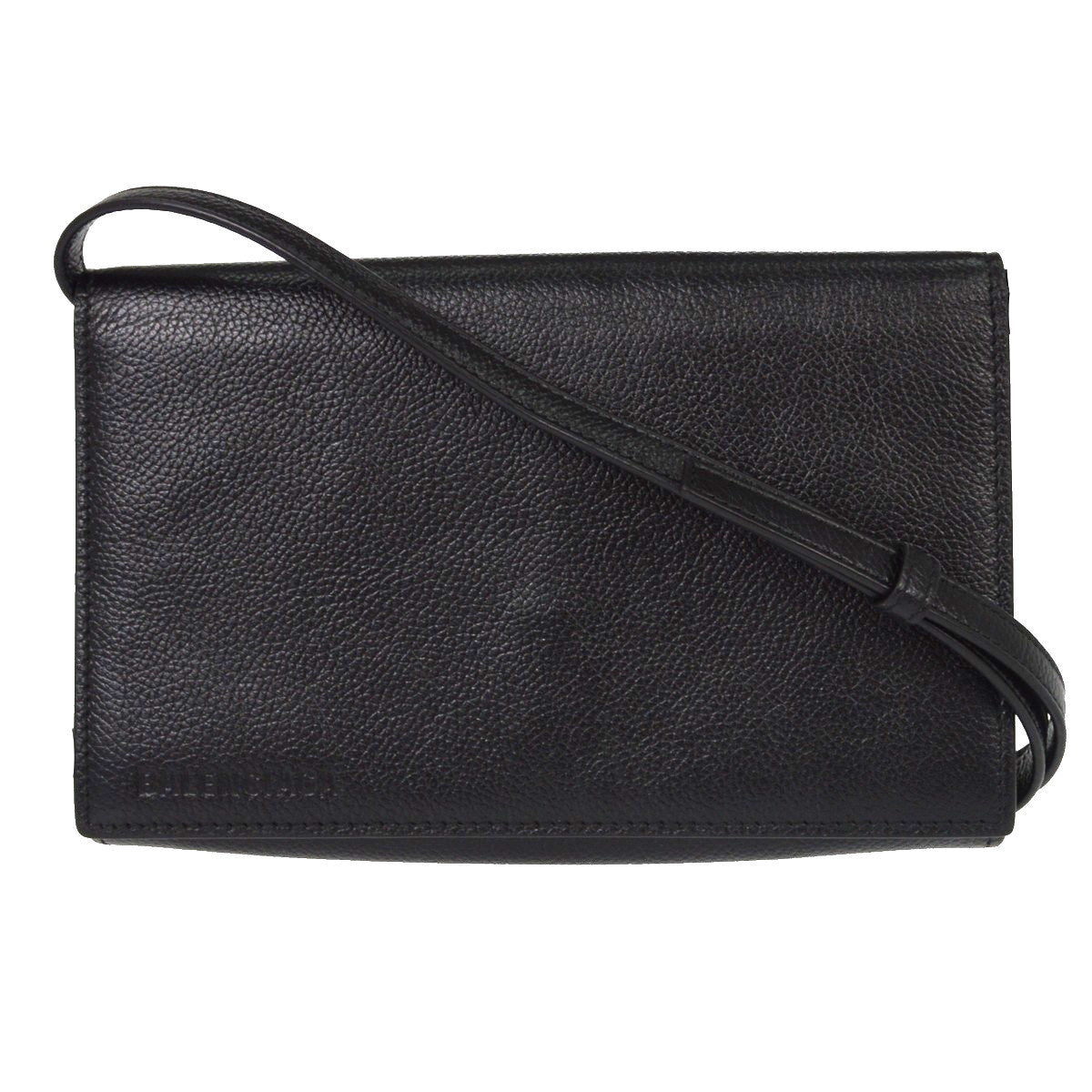 Balenciaga Logo Wallet with Strap Embossed Leather, Black, Leather, Crossbody Bag