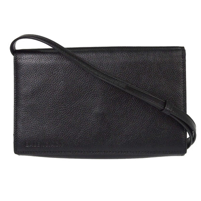 Balenciaga Logo Wallet with Strap Embossed Leather, Black, Leather, Crossbody Bag