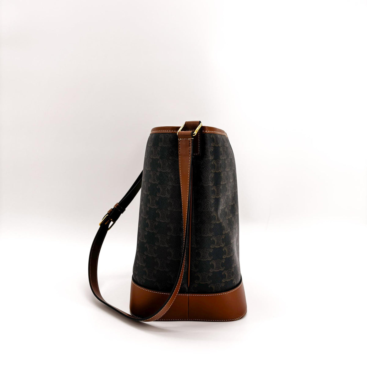 Celine Bucket Triomphe Coated Canvas, Black, Canvas, Shoulder Bag