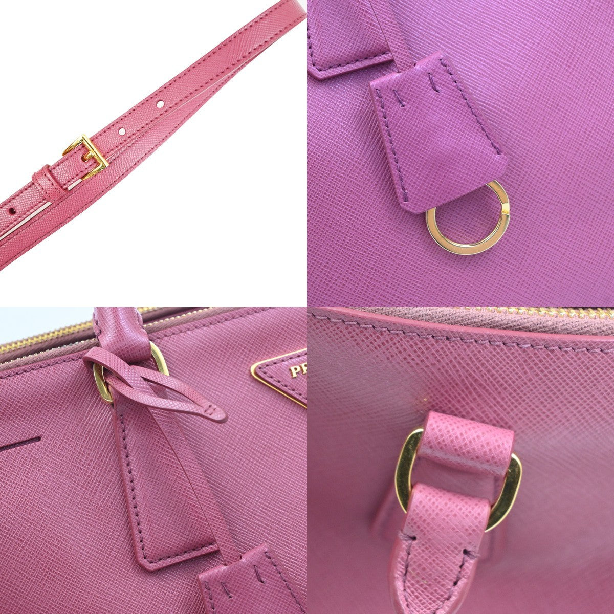 Prada Double Zip Lux Convertible Saffiano Leather, Pink, Leather, Tote Bag