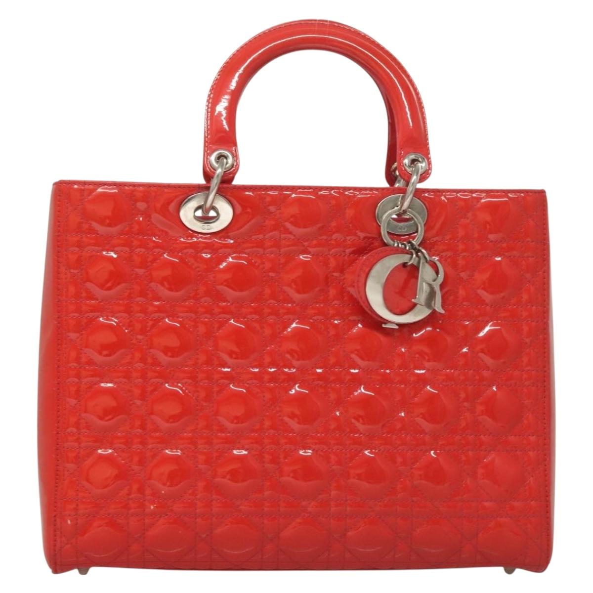 Christian Dior Vintage Lady Dior Bag Cannage Quilt Patent, RED, PATENT_LEATHER, Handbag