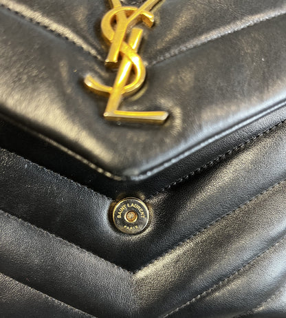 Saint Laurent Loulou NM Matelasse Chevron Leather, Black, Leather, Shoulder Bag