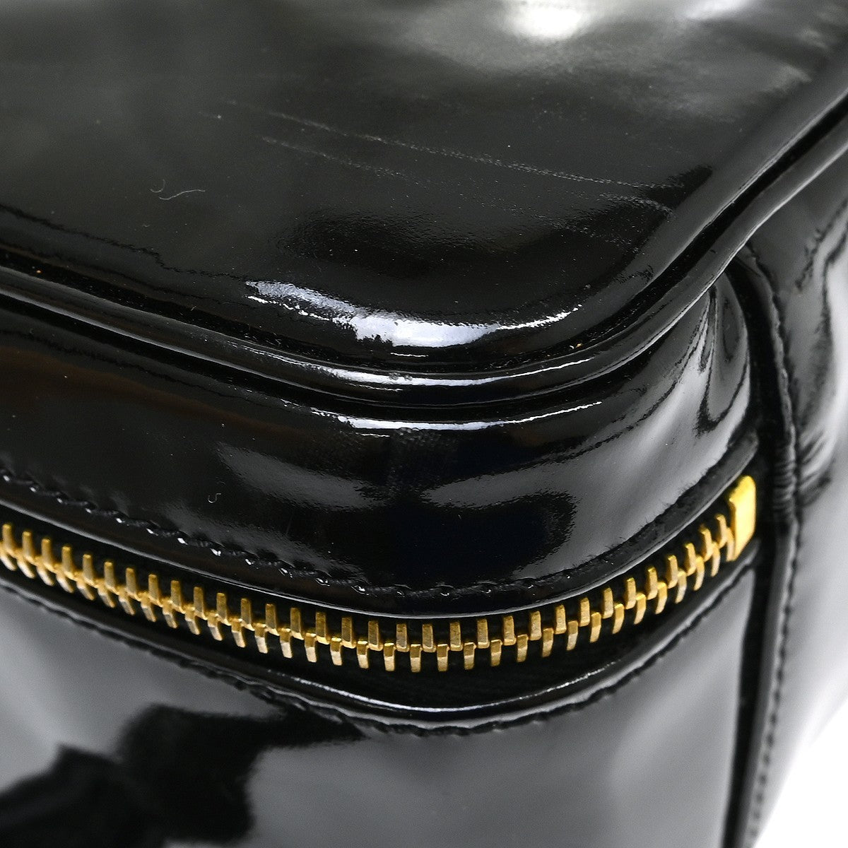 Chanel Vintage Timeless Zip Around Vanity Case Patent, Black, Patent Leather, Handbag