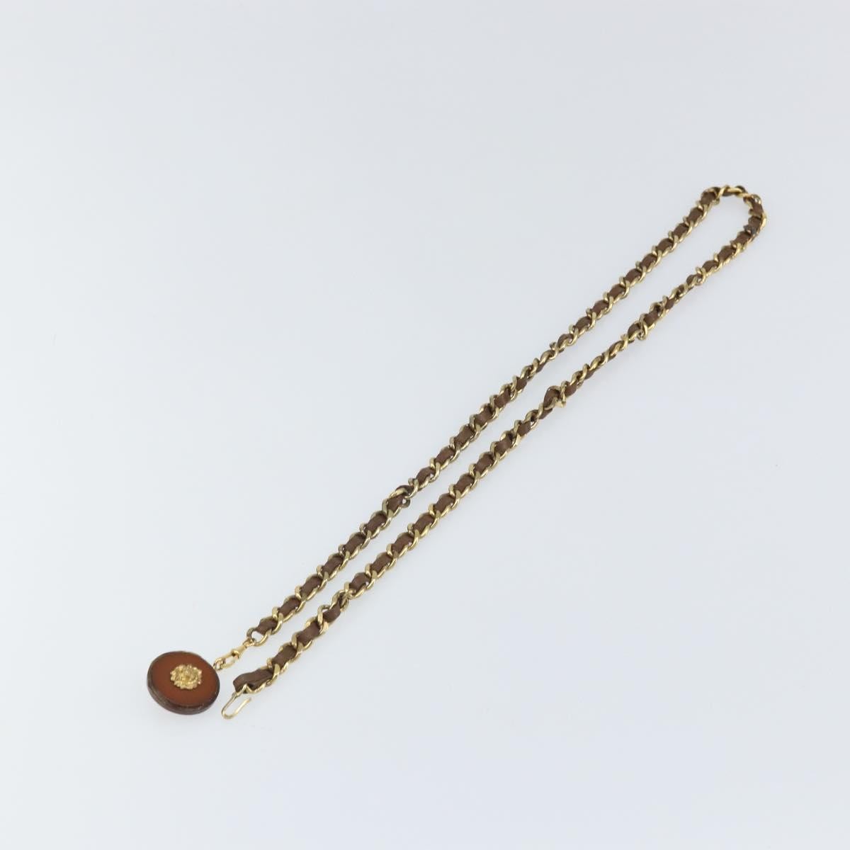Chanel Vintage Logo Chain Belt Metal and Leather, Brown, Metal, Belt
