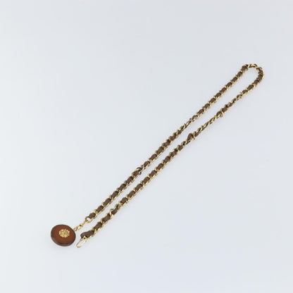 Chanel Vintage Logo Chain Belt Metal and Leather, Brown, Metal, Belt