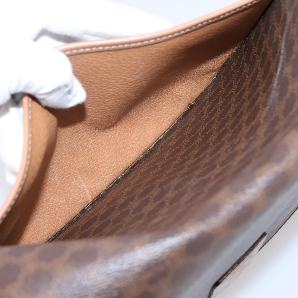 Celine Vintage Saddle Flap Macadam Coated Canvas, Brown, Canvas, Shoulder Bag