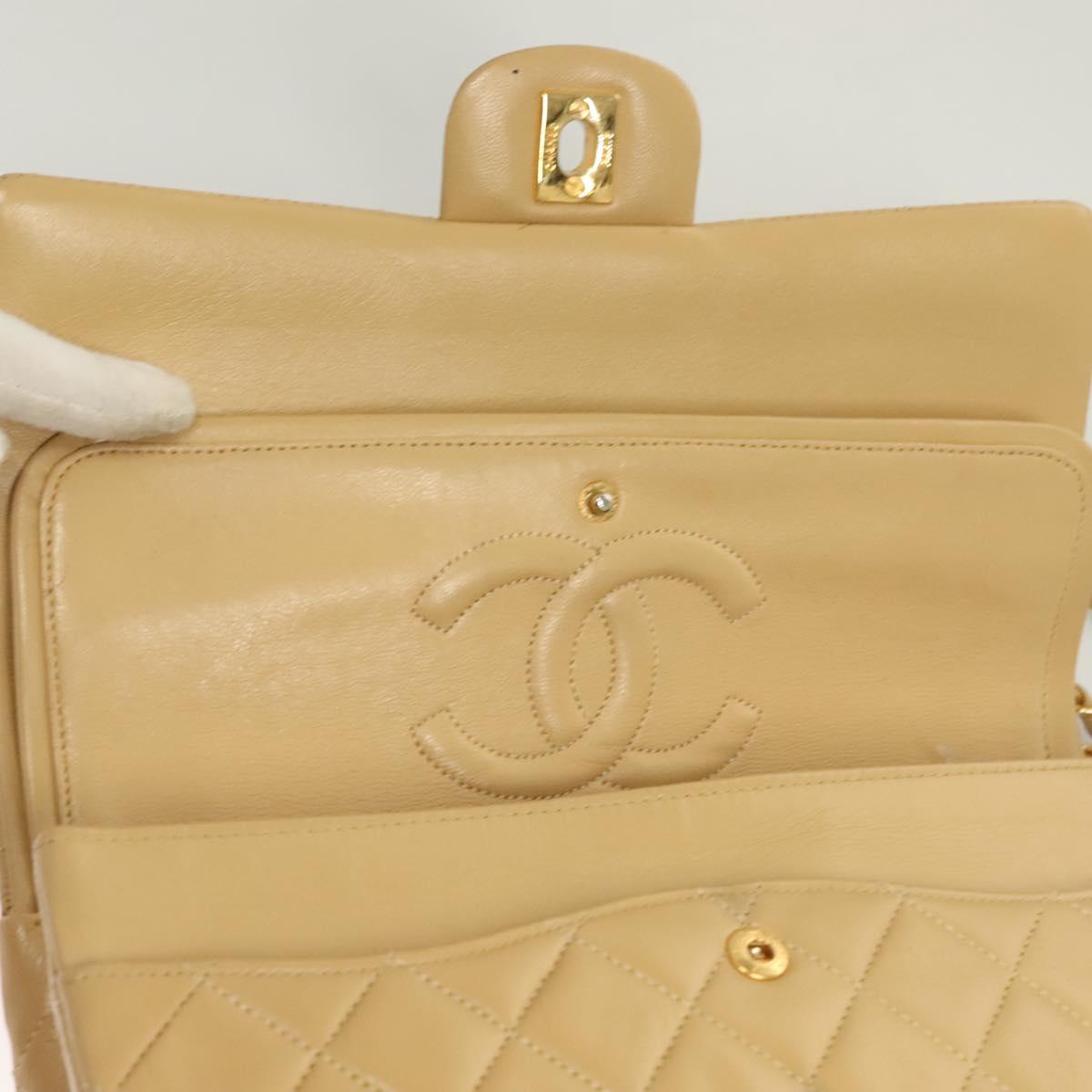 Chanel Vintage Classic Double Flap Bag Quilted Lambskin, BEIGE, LEATHER, Shoulder bag