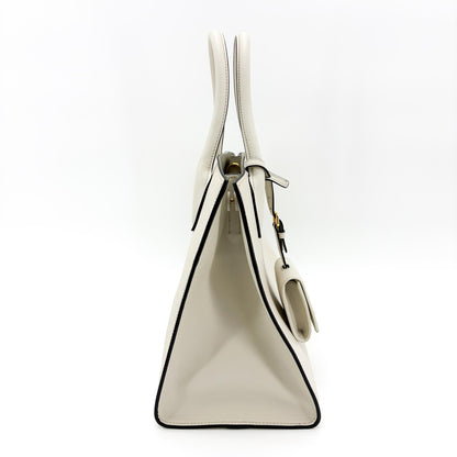 Prada Monochrome Saffiano with City Calf, White, Leather, Tote Bag