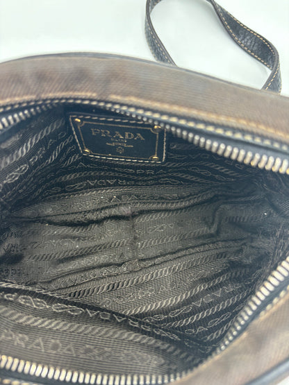 Prada Mini Zip Crossbody Bag Canvas and Leather, Brown, Canvas, Backpack