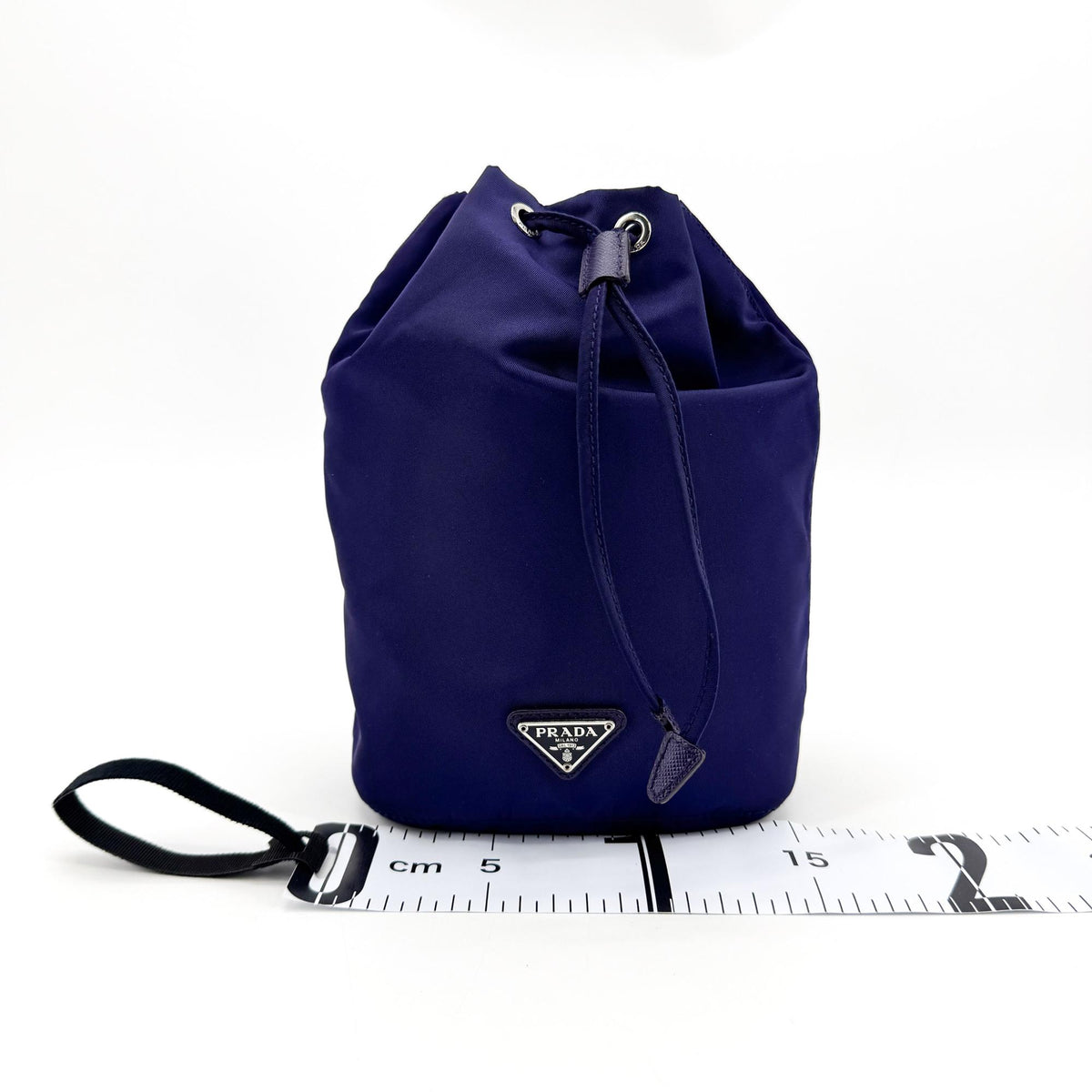 Prada Drawstring Wristlet Bucket Tessuto, Navy, Nylon, Handbag