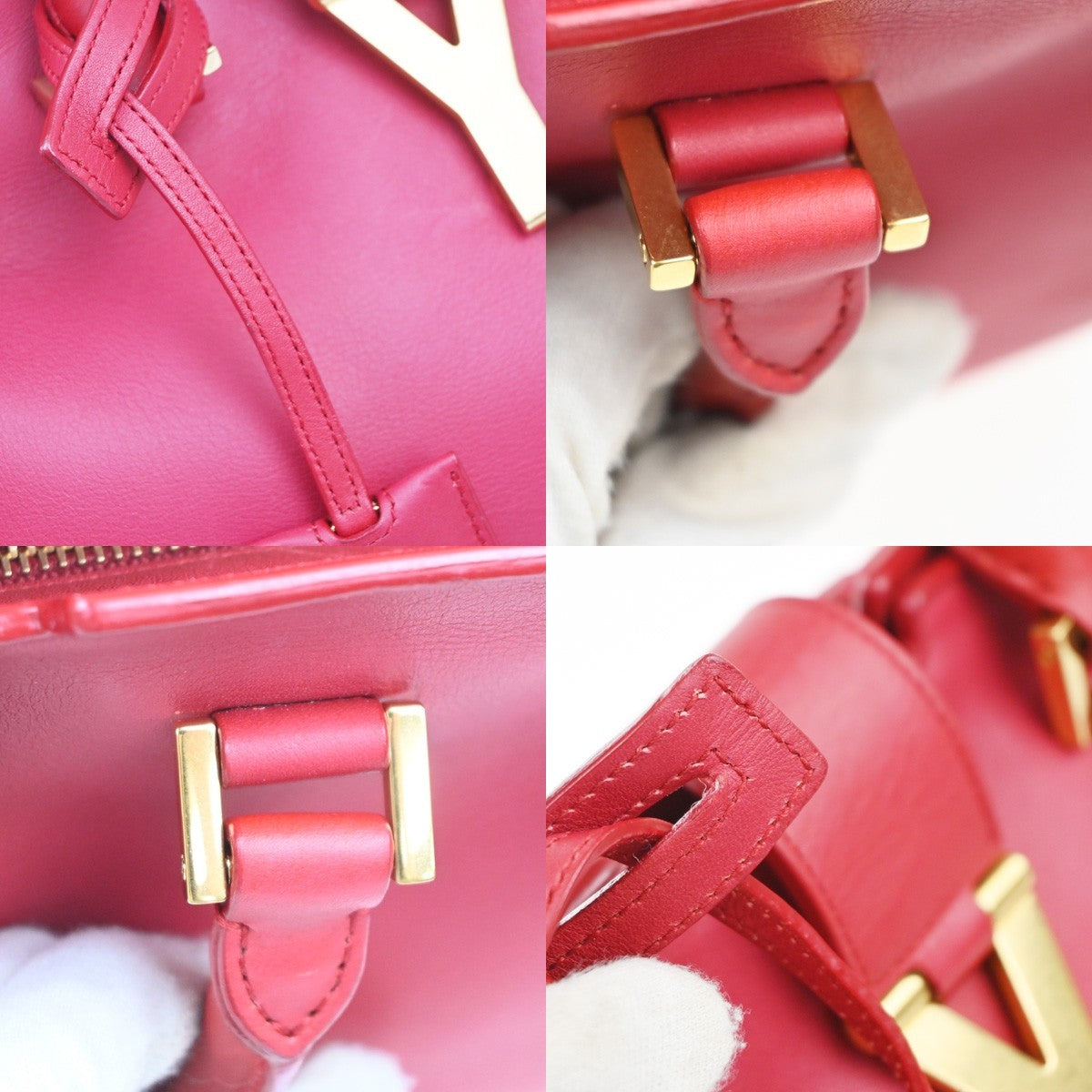 Saint Laurent Chyc Cabas Leather, Red, Leather, Tote Bag
