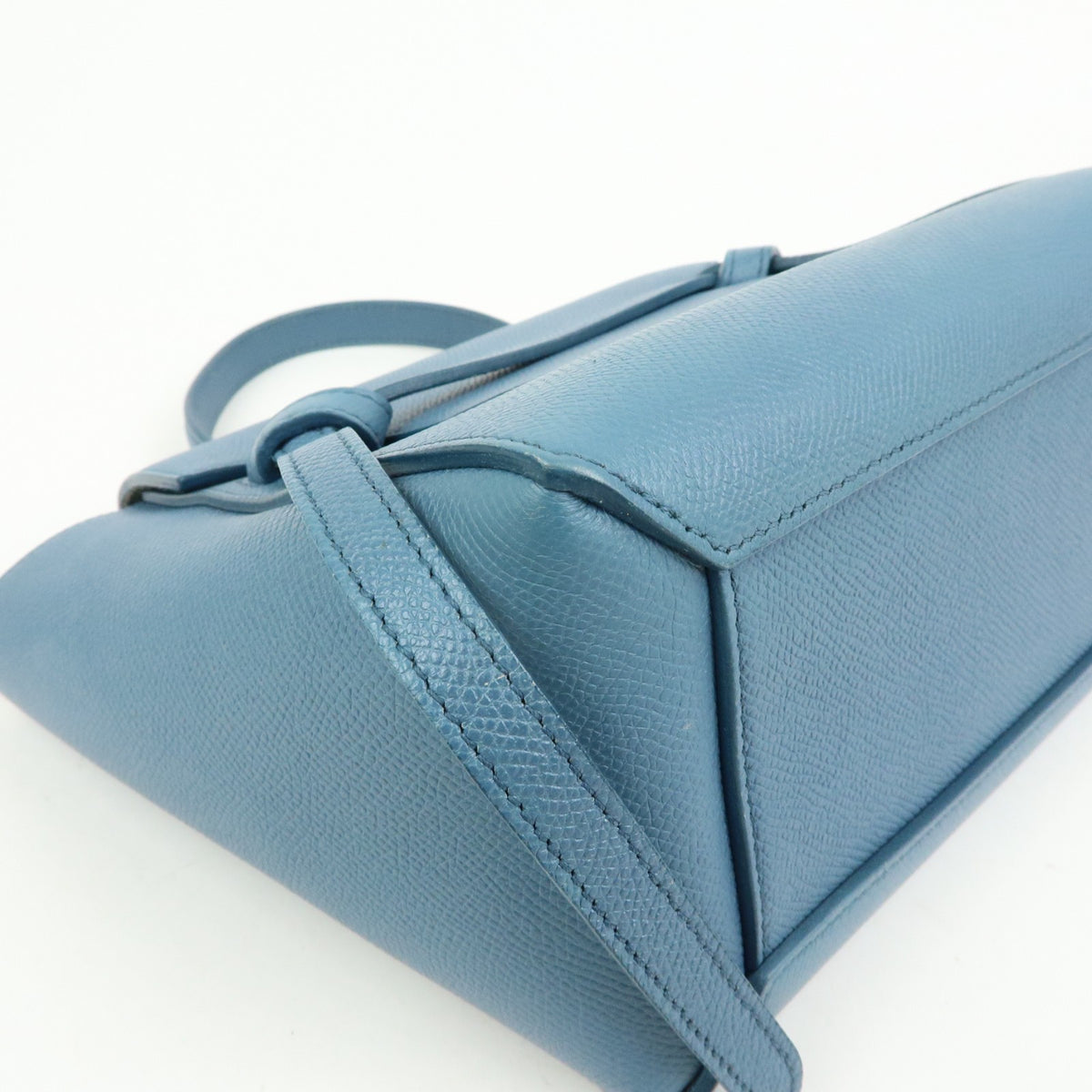 Celine Belt Textured Leather, Blue, Leather, Handbag