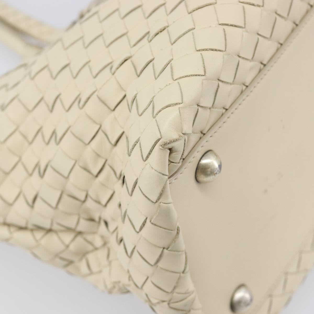 Bottega Veneta Belted Cabas Tote Intrecciato Nappa with Stitched Detail, White, Leather, Tote Bag