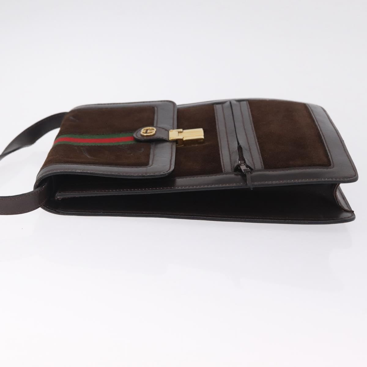 Gucci Vintage Web Sherry Line Suede, Brown, Suede, Handbag