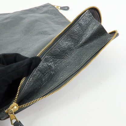 Balenciaga Zip Around Giant Studs Clutch Leather, Gray, Leather, Clutch
