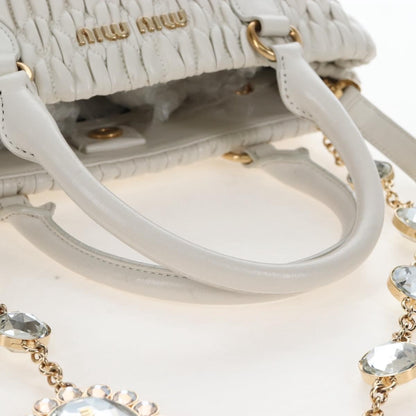 Miu Miu Crystal Convertible Matelasse Leather, White, Leather, Tote Bag