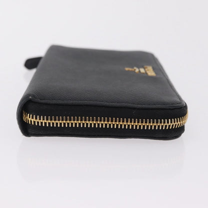 Prada Zip Around Tab Saffiano Leather, Black, Leather, Wallet