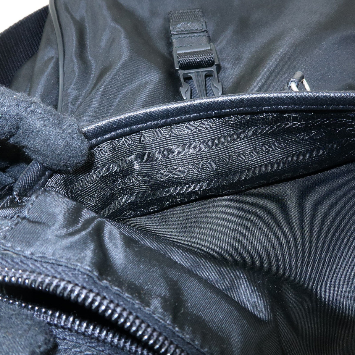 Prada Buckle Messenger Tessuto, Black, Nylon, Handbag
