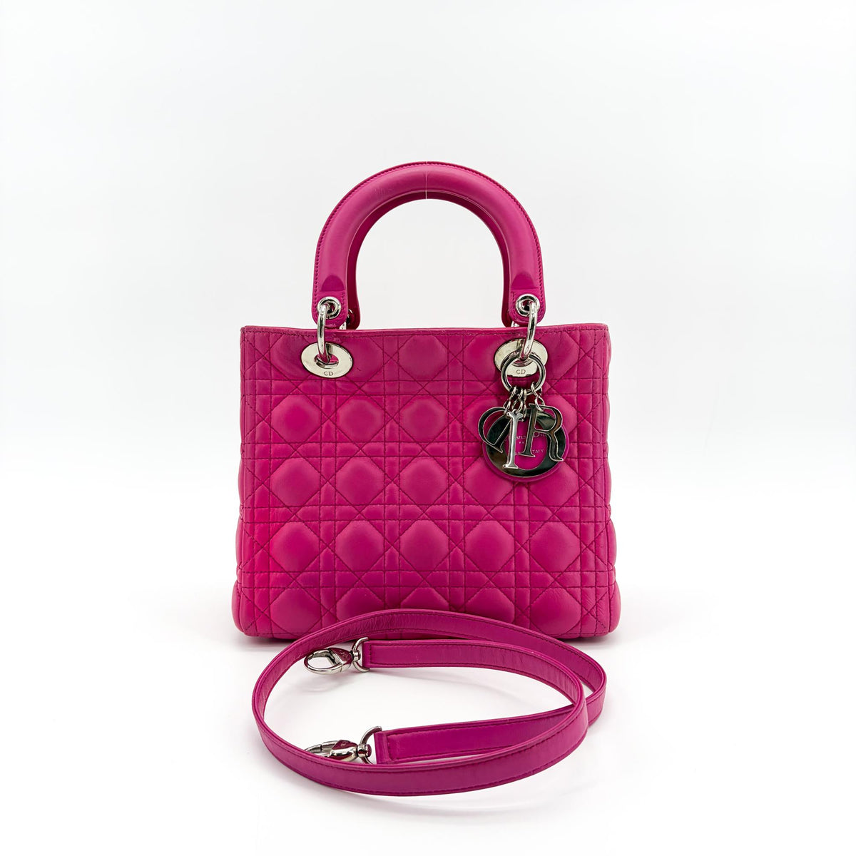 Christian Dior Lady Dior Cannage Quilt Lambskin, Pink, Leather, Handbag