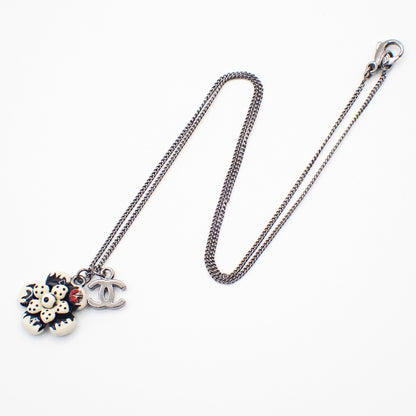 Chanel CC Flower Ladybug Silver Plated and Acrylic, Silver, Metal, Necklace