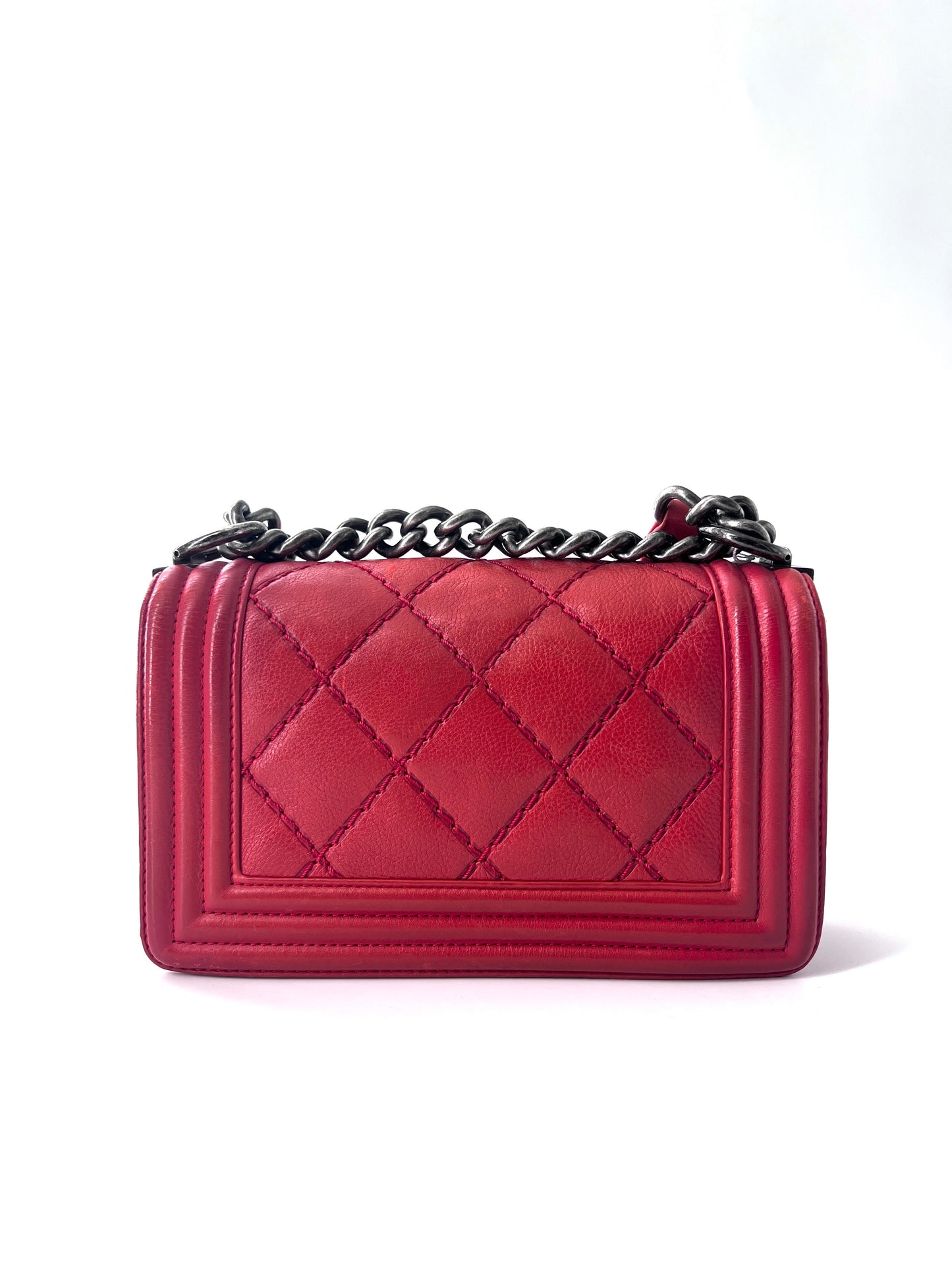 Chanel Boy Flap Bag Quilted Lambskin, RED, LEATHER, Shoulder bag