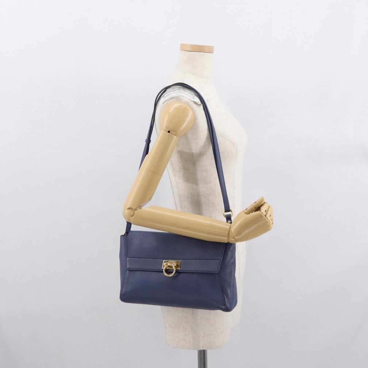 Salvatore Ferragamo Abbey Leather, Navy, Leather, Shoulder Bag