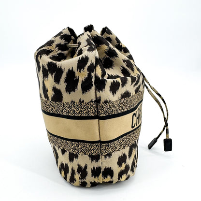 Christian Dior Logo Travel Drawstring Printed Fabric, Beige, Canvas, Clutch