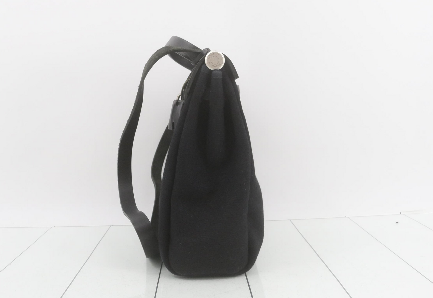Hermes Herbag Zip Leather and Toile, BLACK, CANVAS, Handbag