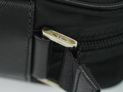 Prada Front Zip Messenger Quilted Tessuto, Black, Nylon, Shoulder Bag