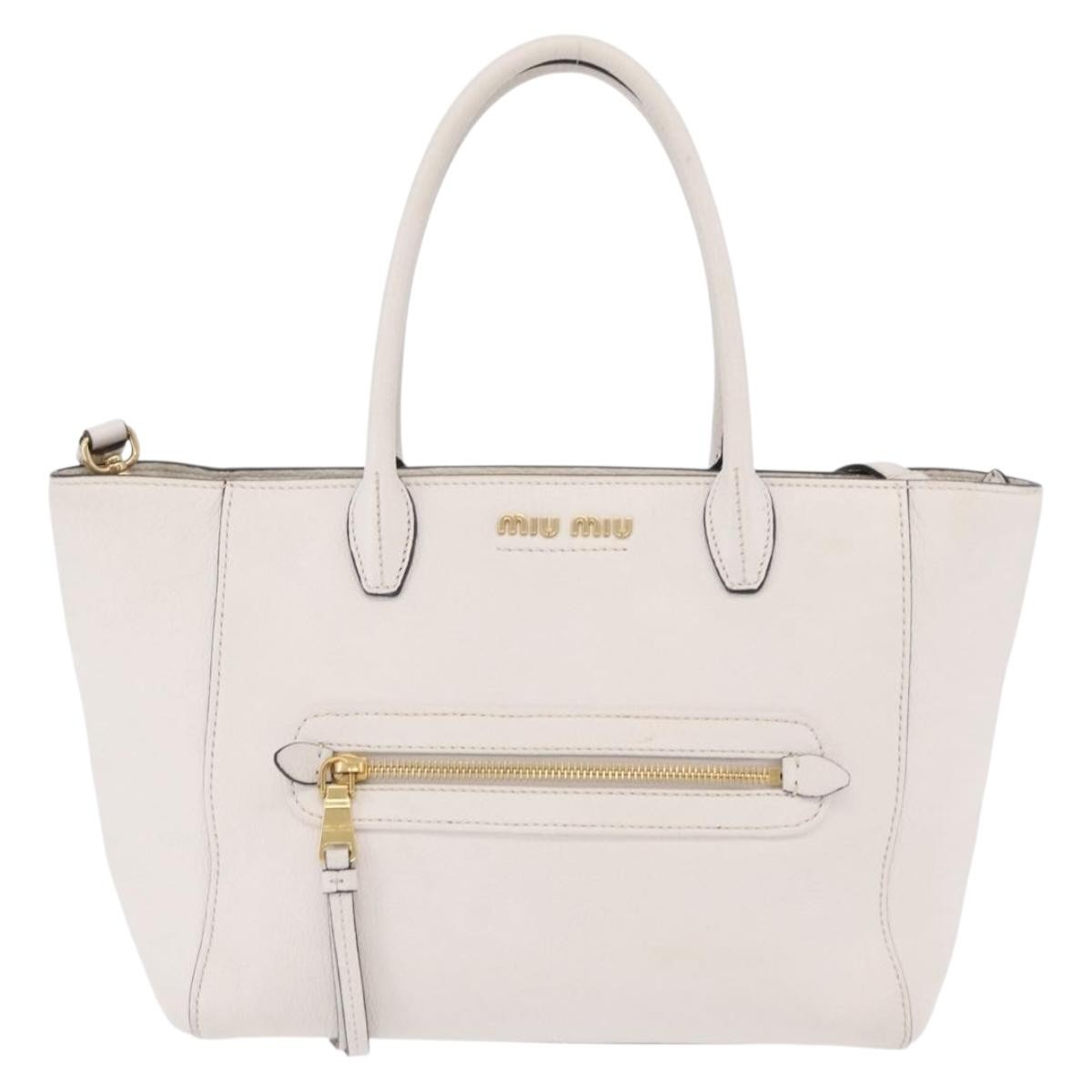 Miu Miu Madras Front Zip Leather, White, Leather, Tote Bag