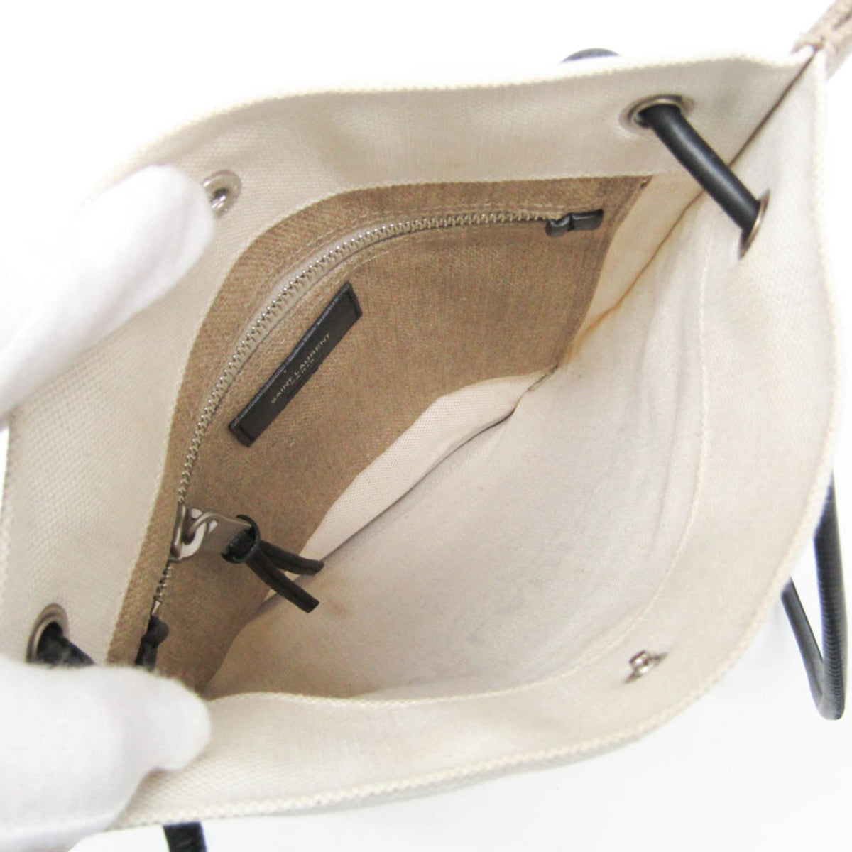 Saint Laurent Universite Flat Canvas, Beige, Canvas, Crossbody Bag