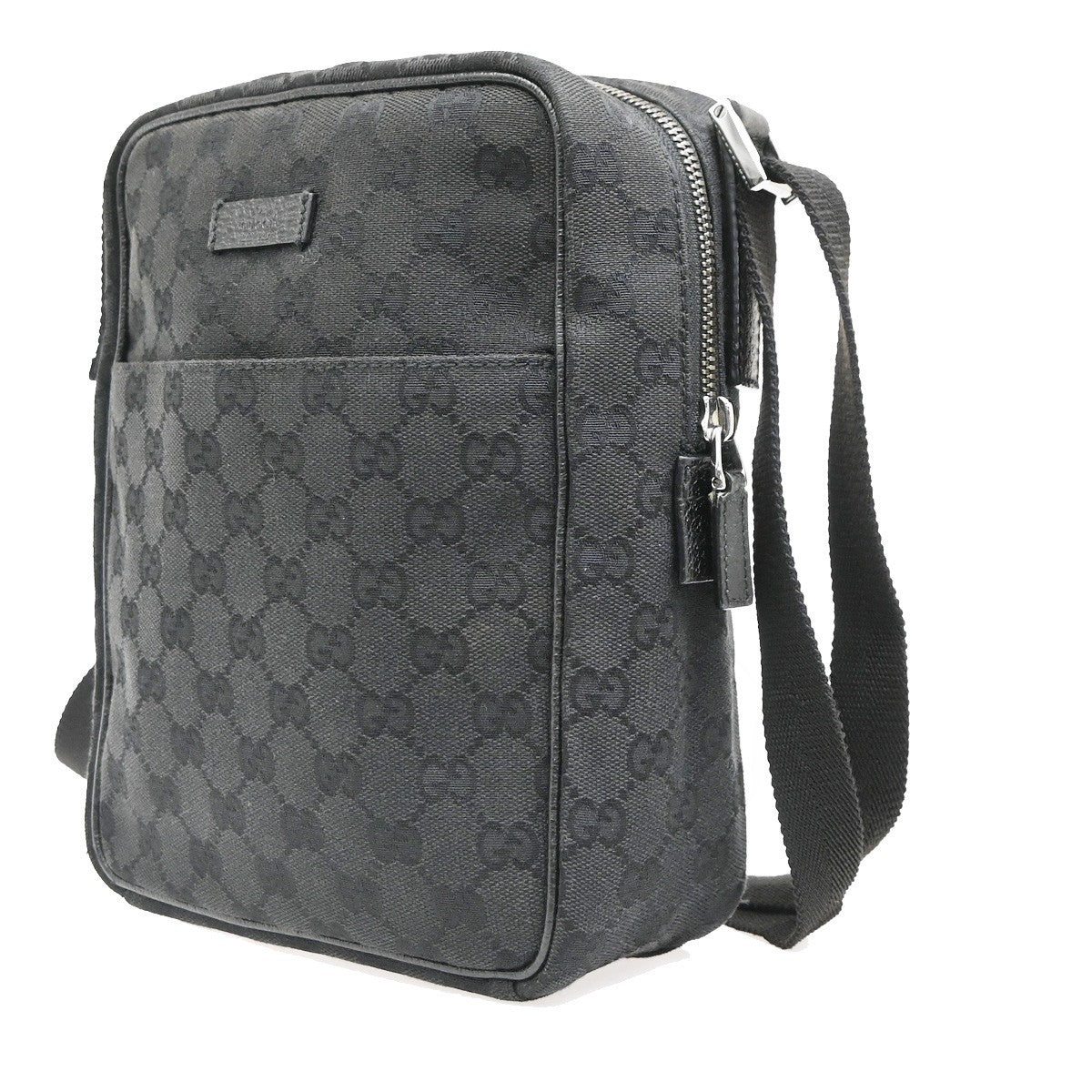 Gucci Front Pocket Messenger GG Canvas, Black, Canvas, Crossbody Bag