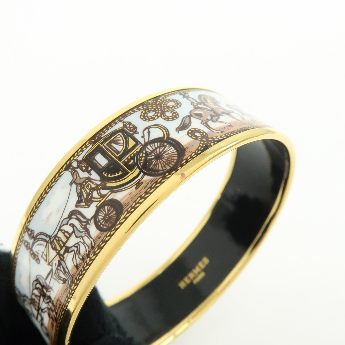 Hermes Caleche Bangle Enamel, Multicolour, Gold Plated, Bracelet