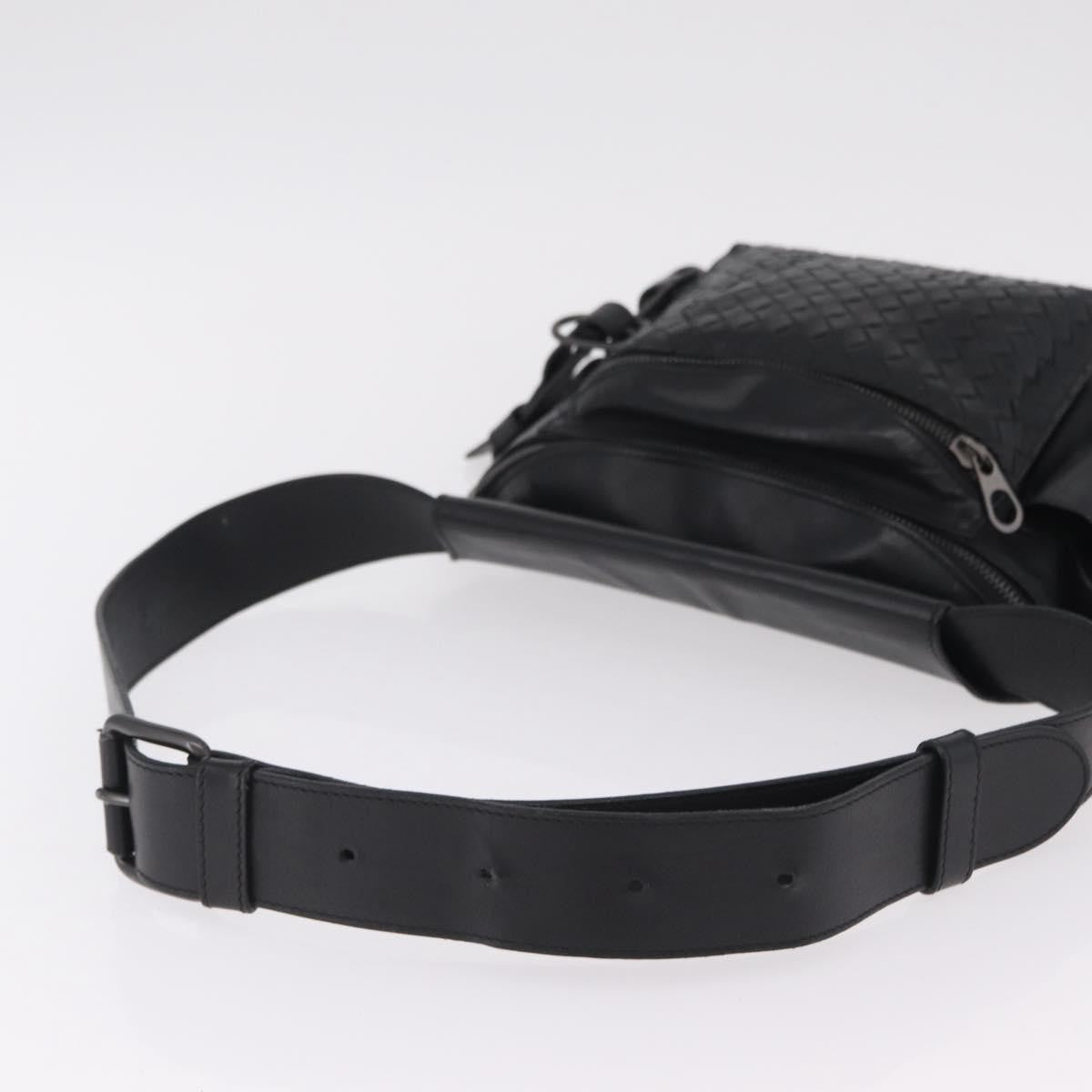 Bottega Veneta Utility Waist Leather with Intrecciato, Black, Leather, Shoulder Bag