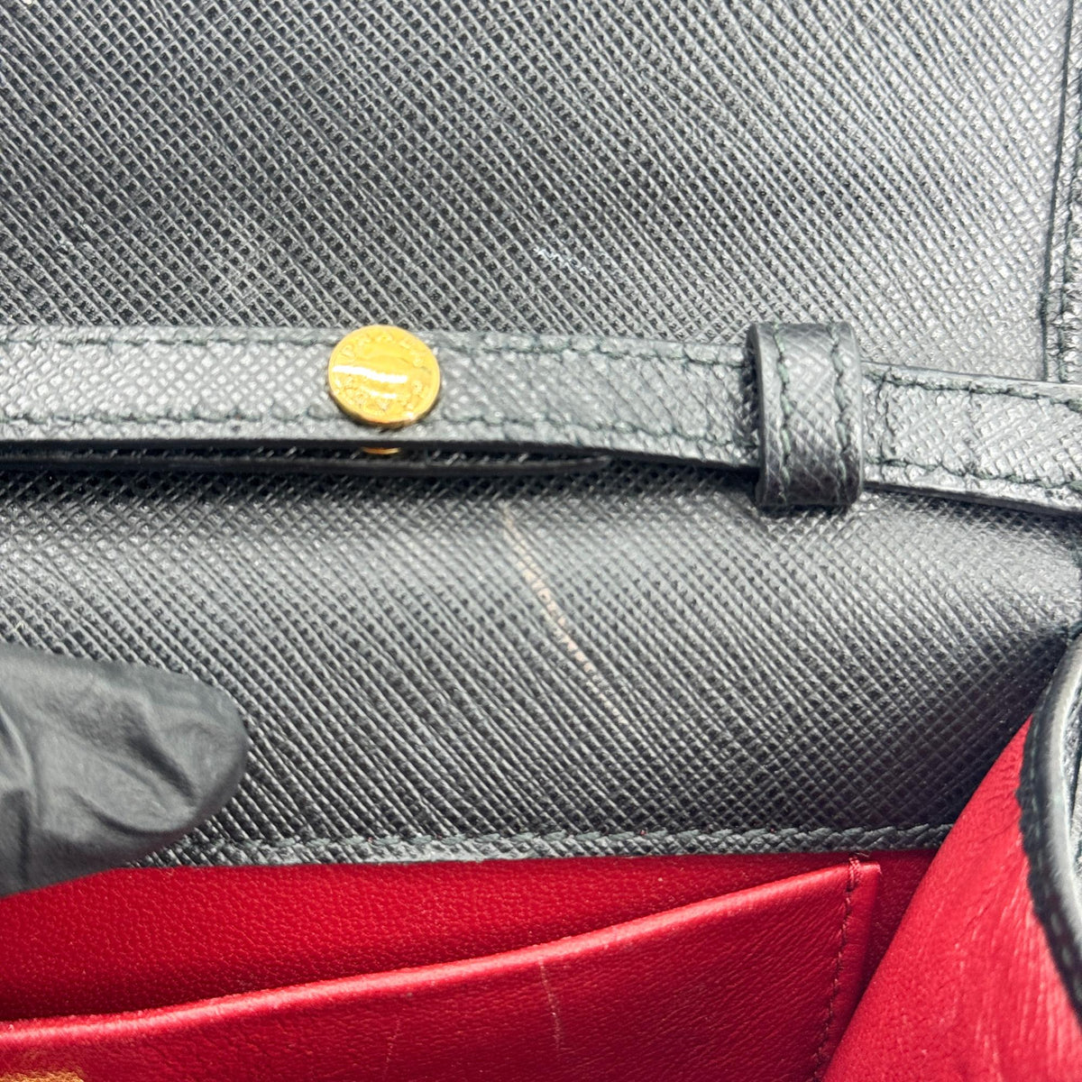 Prada Convertible Flap Clutch Saffiano Leather, Black, Leather, Clutch