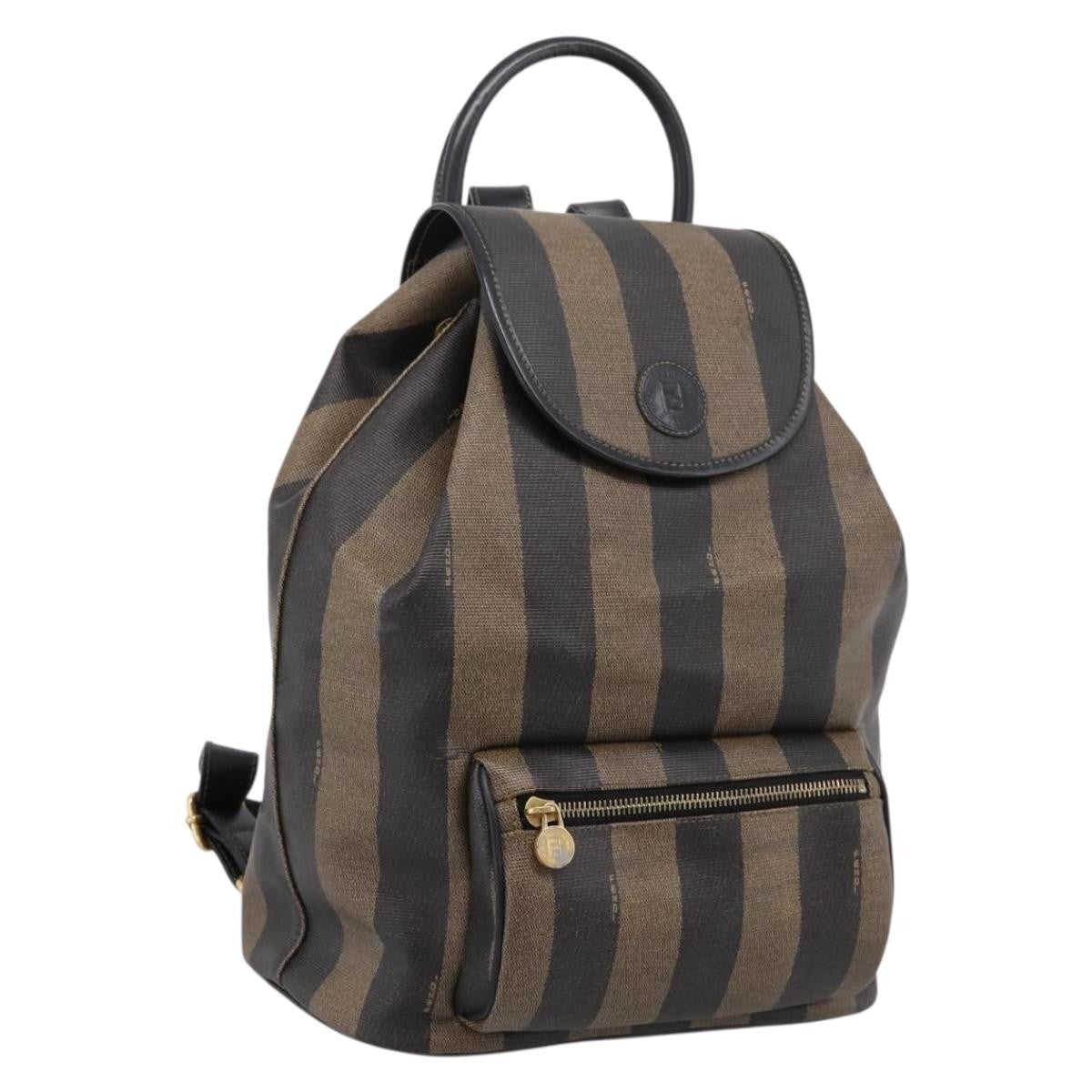 Fendi Vintage Pequin Logo Coated Canvas, Brown, Canvas, Backpack