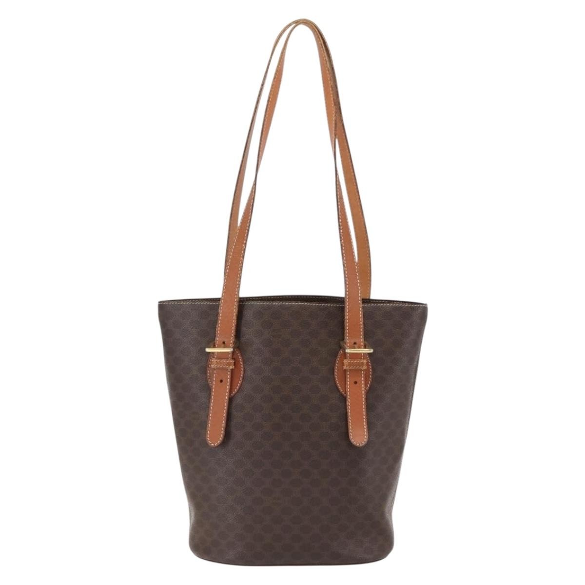 Celine Vintage Macadam Shopper Coated Canvas, Brown, Canvas, Tote Bag