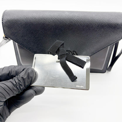 Prada Envelope Clutch Saffiano Leather, Black, Leather, Clutch