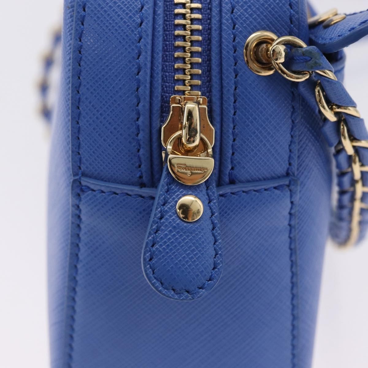 Salvatore Ferragamo Vara Chain Flap Leather, Blue, Leather, Shoulder Bag