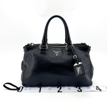 Prada Double Zip Convertible Soft Calf, Black, Leather, Tote Bag