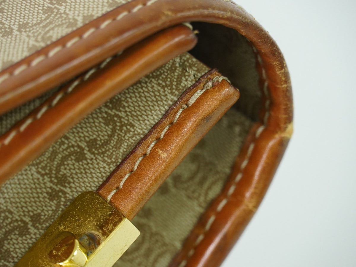 Celine Vintage Macadam Canvas and Leather, Beige, Canvas, Shoulder Bag