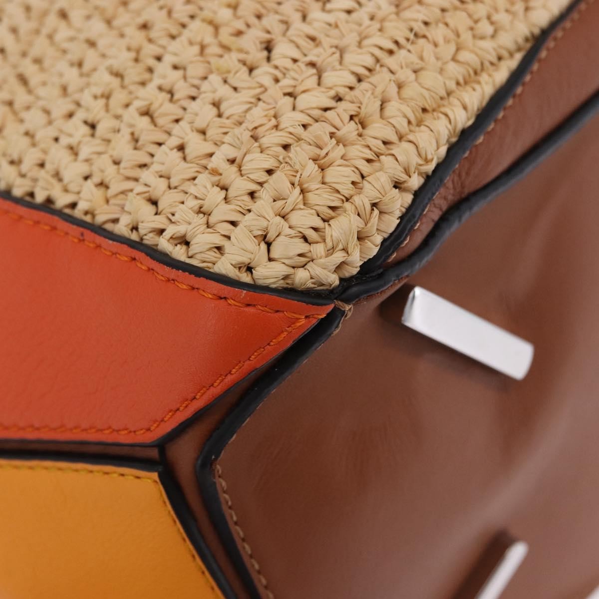 Loewe Puzzle Leather and Raffia, Beige, Leather, Handbag