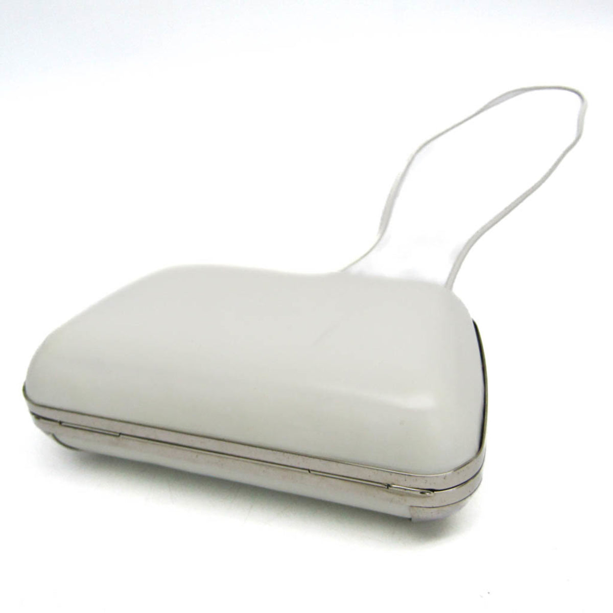 Balenciaga Hard Case Clutch Leather with Metal Detail, White, Leather, Clutch